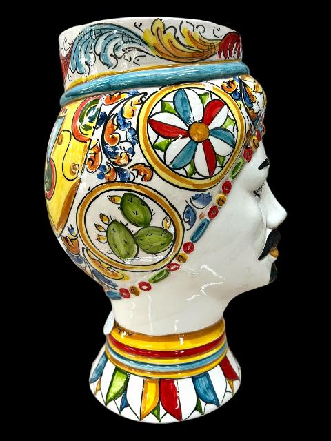 Testa di moro in ceramica siciliana decoro carretto modello Token Produzione artigianale  di Caltagirone h.31cm