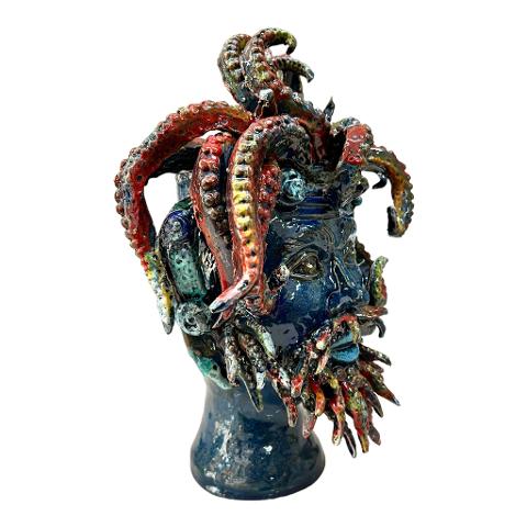 Testa di moro collezione I Miti modello Tritone Produzione artigianale di Santo Stefano di Camastra h.30 cm