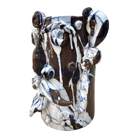 Testa di moro collezione I Miti modello Sicano con applicazioni decoro bianco e grigio marmo Produzione artigianale di Santo Stefano di Camastra h.30cm