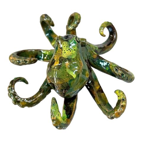 Polpo ornamentale in ceramica siciliana colore verde Produzione artigianale di Palermo lunghezza 15cm