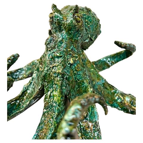 Polpo ornamentale in ceramica siciliana colore verde Produzione artigianale di Palermo Lunghezza 25cm