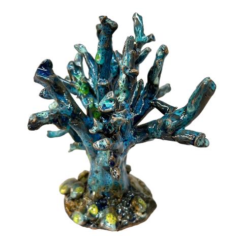 Corallo ornamentale in ceramica siciliana colore blu marino Produzione artigianale di Palermo h.15cm