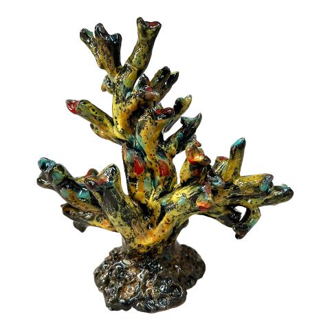 Corallo ornamentale in ceramica siciliana colore giallo sabbia Produzione artigianale di Palermo h.15cm
