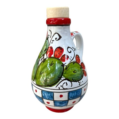 Oliera con manico in ceramica siciliana con fichi d'india Produzione artigianale di Caltagirone h.15cm