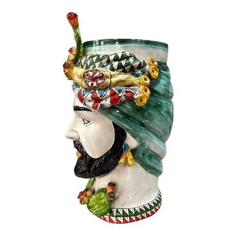 Teste di moro con fichi d'india decoro carretto siciliano Produzione artigianale di Caltagirone h.40cm