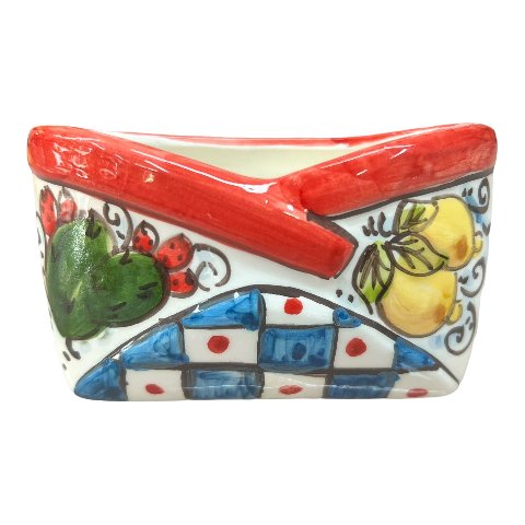 Porta biglietti da visitia in ceramica siciliana decoro carretto con limoni e fichi d'india Produzione artigianale  di Caltagirone Lunghezza 12cm