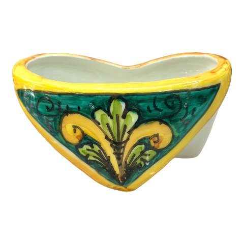 Porta biglietti da visitia in ceramica siciliana decoro ornato giallo con fondo verde Produzione artigianale  di Caltagirone Lunghezza 12cm