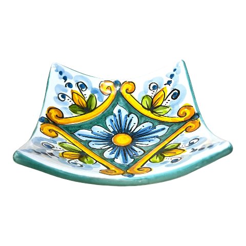Svuota tasche/Porta caramelle in ceramica siciliana decoro barocco classico Produzione artigianale di Caltagirone Lunghezza 25cm