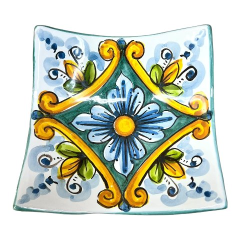 Svuota tasche/Porta caramelle in ceramica siciliana decoro barocco classico Produzione artigianale di Caltagirone Lunghezza 25cm