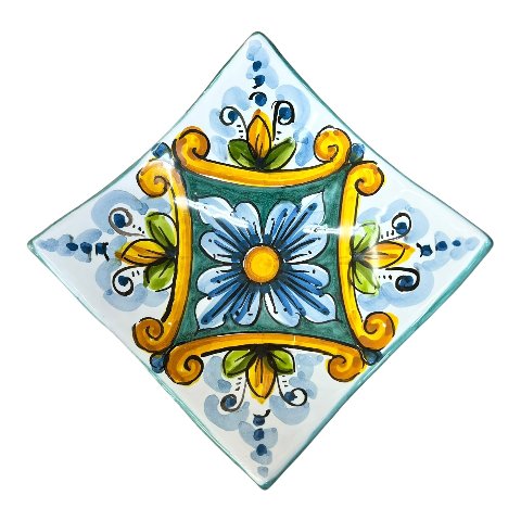 Svuota tasche/Porta caramelle in ceramica siciliana decoro barocco classico Produzione artigianale di Caltagirone Lunghezza 25cm