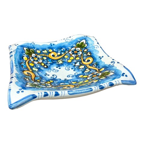 Svuota tasche/Porta caramelle in ceramica siciliana decoro floreale azzurro Produzione artigianale  di Caltagirone Lunghezza 25cm