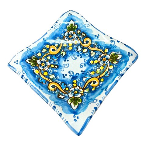 Svuota tasche/Porta caramelle in ceramica siciliana decoro floreale azzurro Produzione artigianale  di Caltagirone Lunghezza 25cm