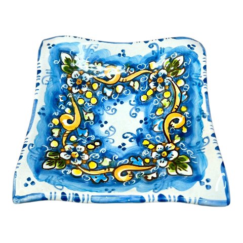 Svuota tasche/Porta caramelle in ceramica siciliana decoro floreale azzurro Produzione artigianale  di Caltagirone Lunghezza 25cm