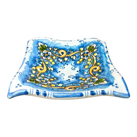 Svuota tasche/Porta caramelle in ceramica siciliana decoro floreale azzurro Produzione artigianale  di Caltagirone Lunghezza 25cm