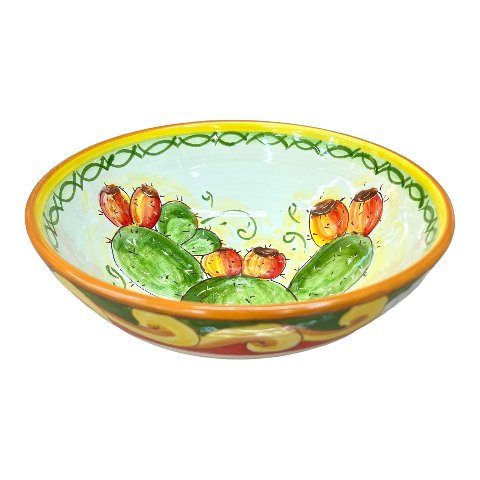 Ciotola centrotavola in ceramica siciliana con fichi d'india Produzione artigianale di Santo Stefano di Camastra Diametro 25cm