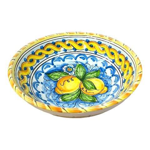 Ciotola centrotavola in ceramica siciliana con limoni Produzione artigianale di Santo Stefano di Camastra Diametro 25cm