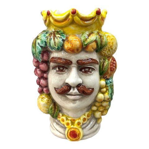 Coppia Teste di Moro con frutta modello classico Produzione artigianale  di Caltagirone h.15cm