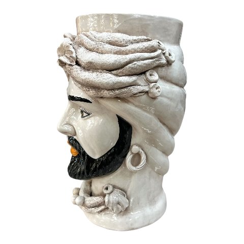 Teste di moro con turbante decoro fumé Produzione artigianale  di Caltagirone h.40cm