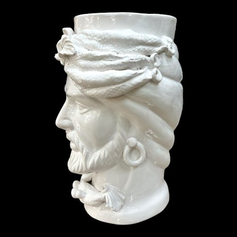 Teste di moro monocolore bianca con turbante Produzione artigianale  di Caltagirone h.40cm
