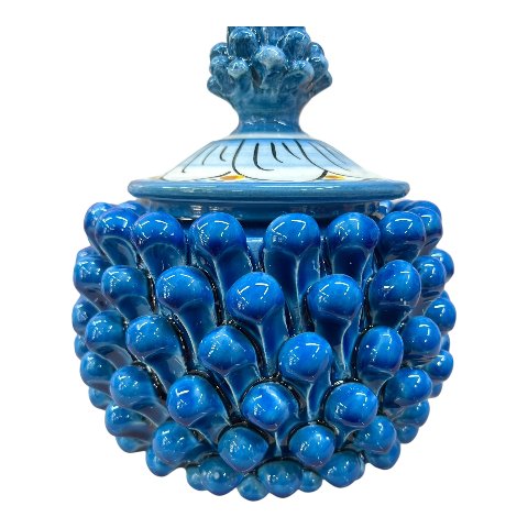 Biscottiera pigna in ceramica siciliana decoro blu antico Produzione artigianale  di Caltagirone Diametro 15cm
