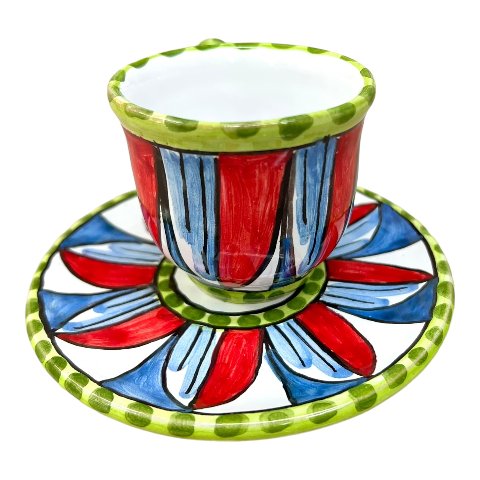 Tazzina da caffé in ceramica siciliana con piattino decoro carretto 3 Produzione artigianale di Caltagirone h.6cm