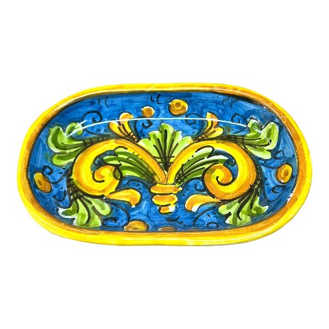 Set 2 tazzine da caffé in ceramica siciliana con vassoio decoro ornati giallo e blu Produzione artigianale di Caltagirone h.6cm