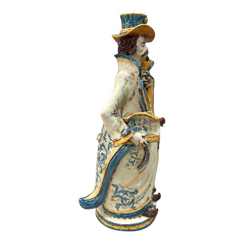 Lumiere grande ornamentale in ceramica decoro blu e arancio Produzione artigianale di Caltagirone h.40 cm