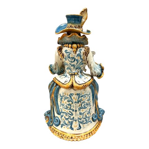 Lumiere grande ornamentale in ceramica decoro blu e arancio Produzione artigianale di Caltagirone h.40 cm