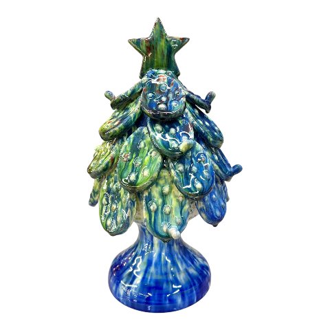 Albero di Natale fico d'india decoro verde e blu Produzione artigianale di Santo Stefano di Camastra h.30