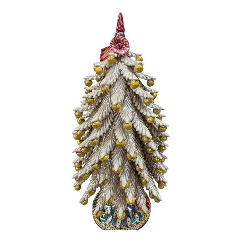 Albero di natale in ceramica siciliana decoro fumé madreperla con palline gialle effetto oro Produzione artigianale  di Caltagirone h.55cm