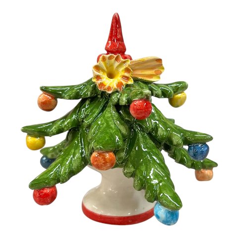 Albero di natale in ceramica siciliana decorato palline multicolor Produzione artigianale  di Caltagirone h.13cm