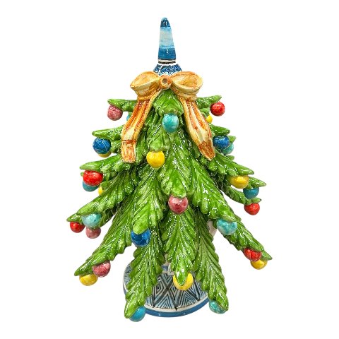 Albero di natale in ceramica siciliana decorato palline multicolor Produzione artigianale di Caltagirone h.28cm