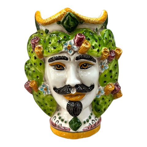 Teste di moro design con fichi d’india moderne Produzione artigianale di Caltagirone h.15cm