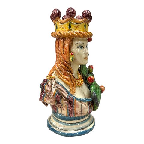 Teste di Moro mezzo busto con fichi d’india in ceramica siciliana Produzione artigianale di Caltagirone h.22 cm