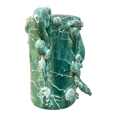Testa di moro collezione I Miti vaso Sikano decoro verde acqua effetto marmo Produzione artigianale di Santo Stefano di Camastra h.25