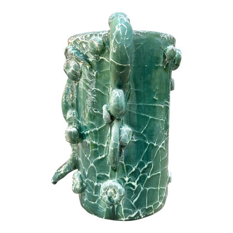 Testa di moro collezione I Miti vaso Sikano decoro verde acqua effetto marmo Produzione artigianale di Santo Stefano di Camastra h.25