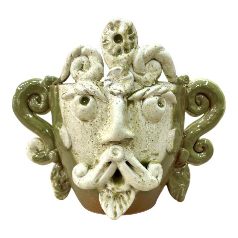 Testa di moro collezione I Miti vaso Sikano decoro verde oliva e bianco effetto marmo Produzione artigianale di Santo Stefano di Camastra h.20cm