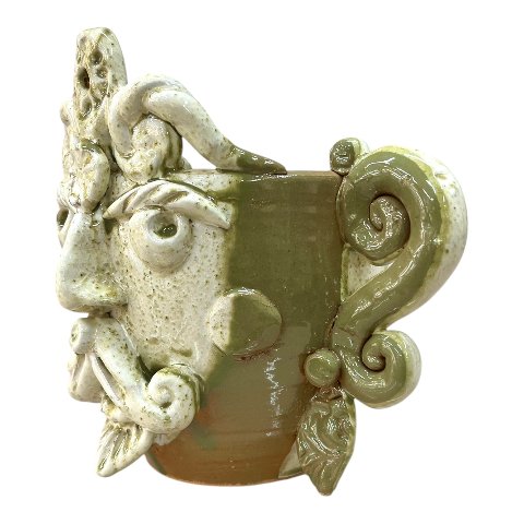 Testa di moro collezione I Miti vaso Sikano decoro verde oliva e bianco effetto marmo Produzione artigianale di Santo Stefano di Camastra h.20cm