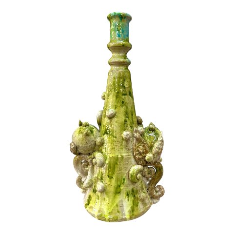 Candeliere in ceramica con limoni decoro verde lime kaleido Produzione artigianale di Santo Stefano di Camastra h.35cm