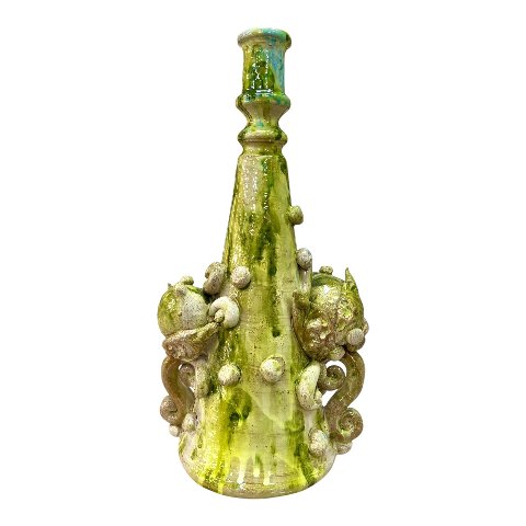 Candeliere in ceramica con limoni decoro verde lime kaleido Produzione artigianale di Santo Stefano di Camastra h.35cm