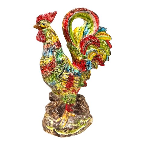 Gallo in ceramica siciliana decorato Produzione artigianale di Santo Stefano di Camastra h.33cm