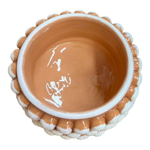 Ciotola pigna svuota tasche o porta caramelle in ceramica siciliana decoro bianco e terracotta Produzione artigianale di Santo Stefano di Camastra Diametro 15cm