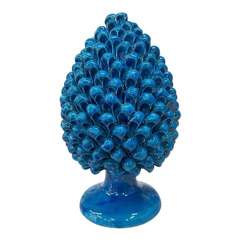 Pigna decoro blu antico in ceramica siciliana monocolore Produzione artigianale di Caltagirone h.35cm
