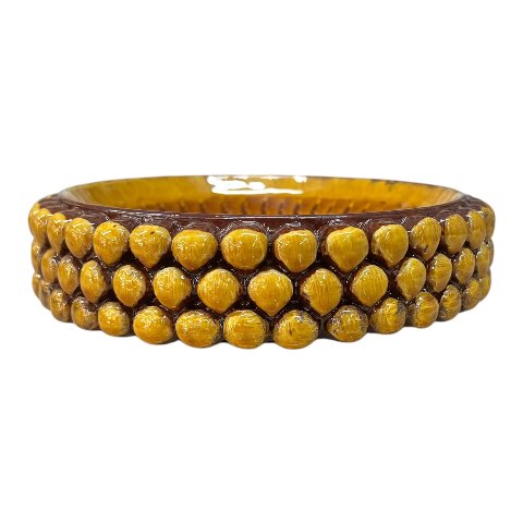 Ciotola pigna svuotatasche o porta caramelle in ceramica siciliana decoro giallo oro e mattone Produzione artigianale di Santo Stefano di Camastra Diametro 18cm