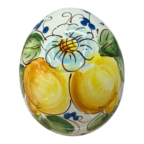 Uovo di Pasqua in ceramica siciliana decoro limoni e margherite Produzione artigianale di Santo Stefano di Camastra h.15cm