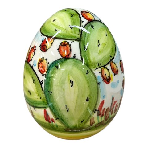 Uovo di Pasqua in ceramica siciliana decoro con fichi d’india Produzione artigianale di Caltagirone h.14cm
