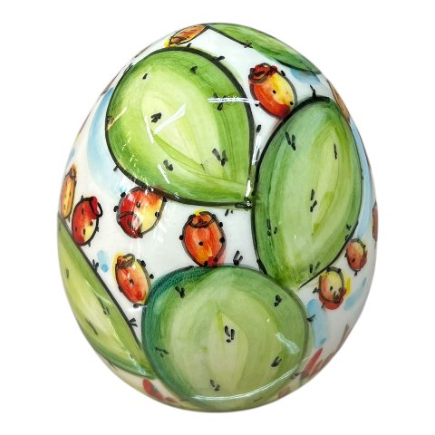 Uovo di Pasqua in ceramica siciliana decoro con fichi d’india Produzione artigianale di Caltagirone h.14cm