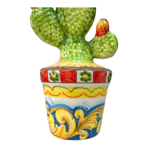 Vaso fico d’india in ceramica siciliana decoro ornato Produzione artigianale di Santo Stefano di Camastra h.38cm