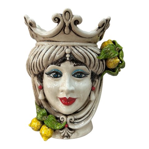 Teste di moro in ceramica di Caltagirone con limoni decoro fumé Produzione artigianale di Caltagirone h.25cm