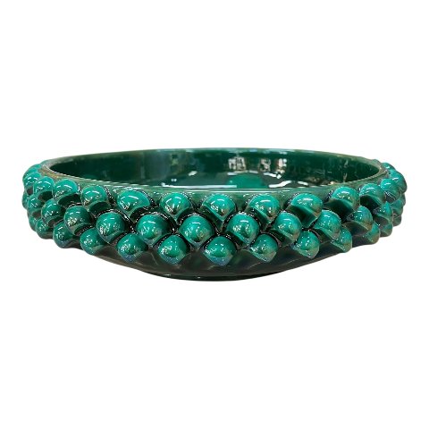 Centrotavola pigna in ceramica siciliana decoro verde ramina Produzione artigianale di Santo Stefano di Camastra Diametro 25cm